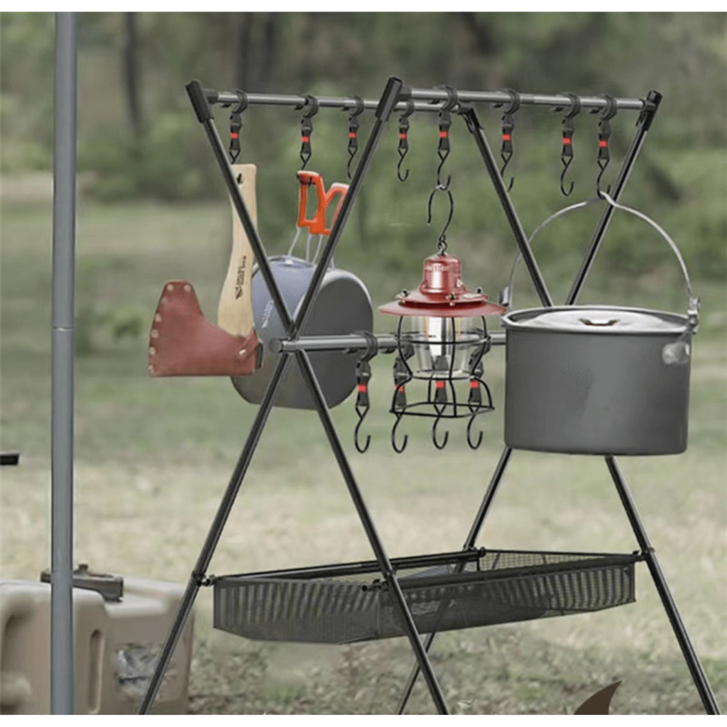 Best Foldable Camping Hanging Rack With Mesh Basket | PTT Outdoor