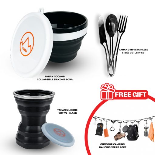 [ 100 Set Only Promo ] TAHAN Camping Makan Set, PTT Outdoor, TAHAN GoCamp Collapsible Silicone Bowl FG,