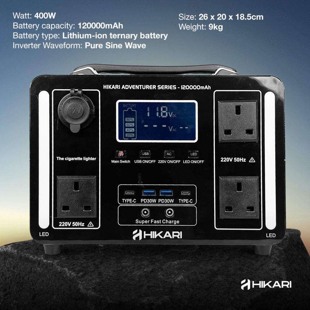 Hikari Adventurer 120000mAh Power Station, PTT Outdoor, hikari adventurer 120000mah power station front2,