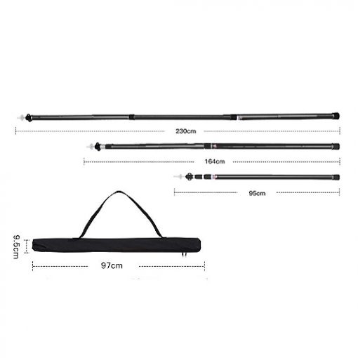 Adjustable Tent Poles (2.3M) - Black, PTT Outdoor, pole size chart,