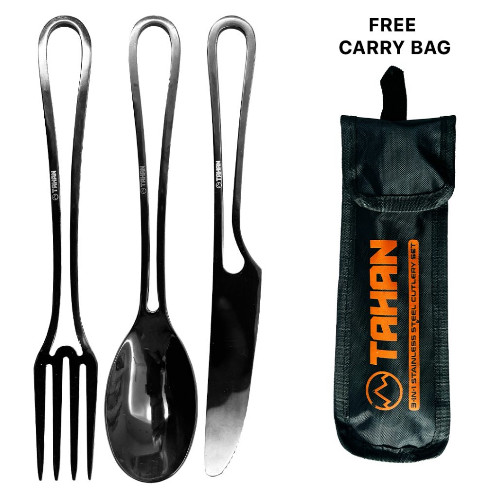 TAHAN Stainless Steel Cutlery Combo, PTT Outdoor, tahan 3 in 1 stainless steel cutlery set main 2,