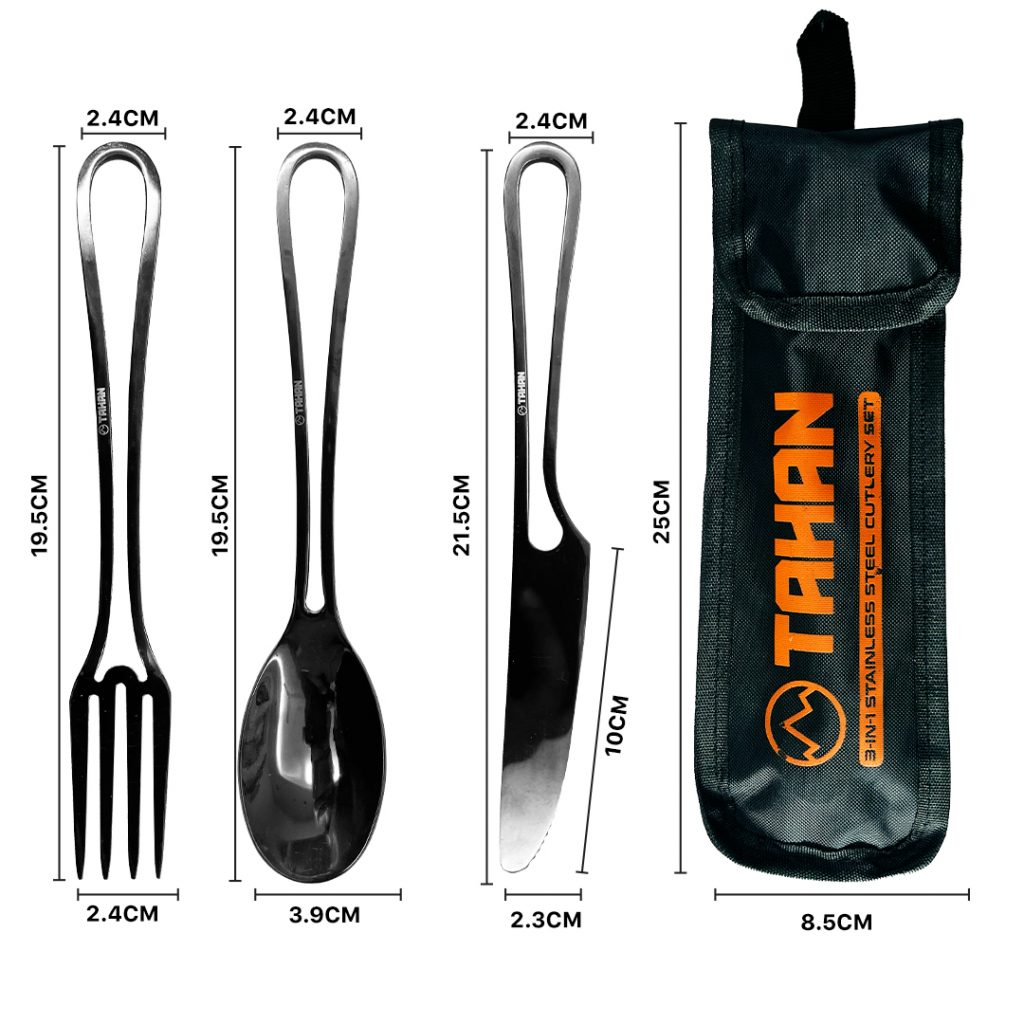 TAHAN 3-in-1 Stainless Steel Cutlery Set, PTT Outdoor, tahan 3 in 1 stainless steel cutlery set size,