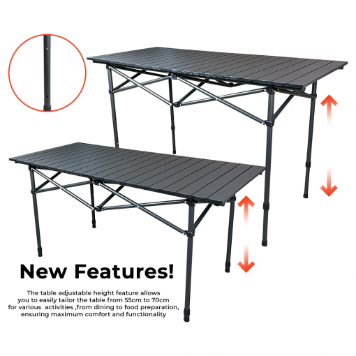 Basecamp Furniture Set Lite, PTT Outdoor, tahan height adjustable compact table 120cm features,